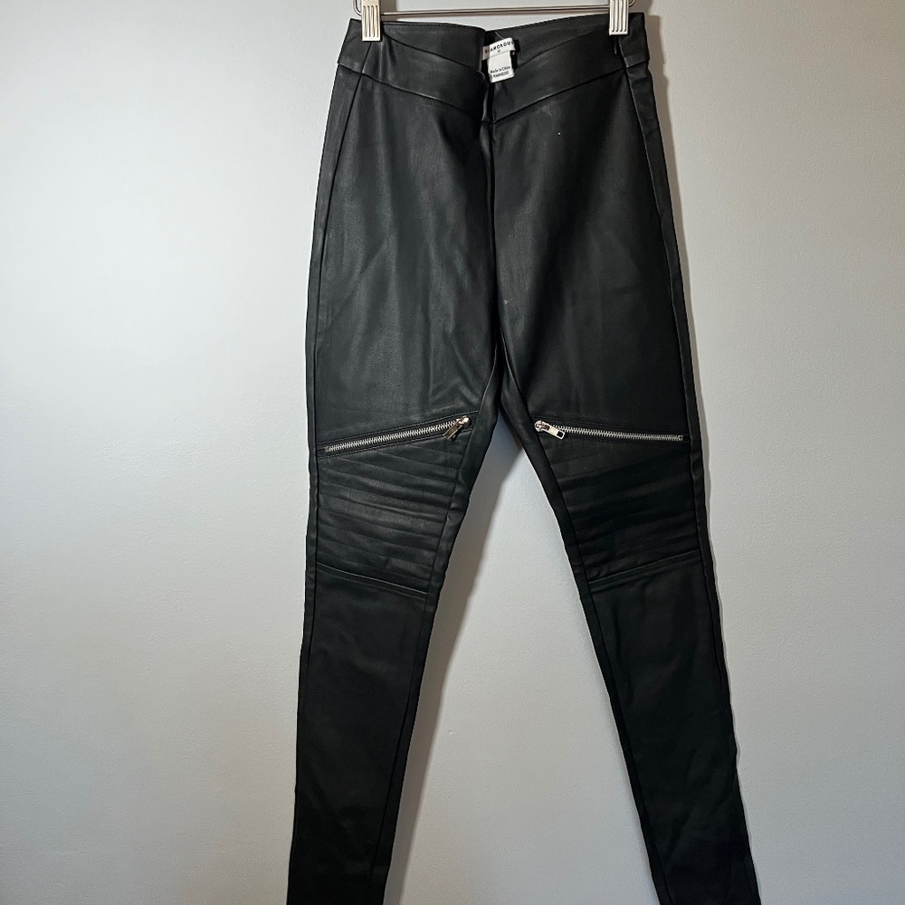 Zipped biker style leather leggings